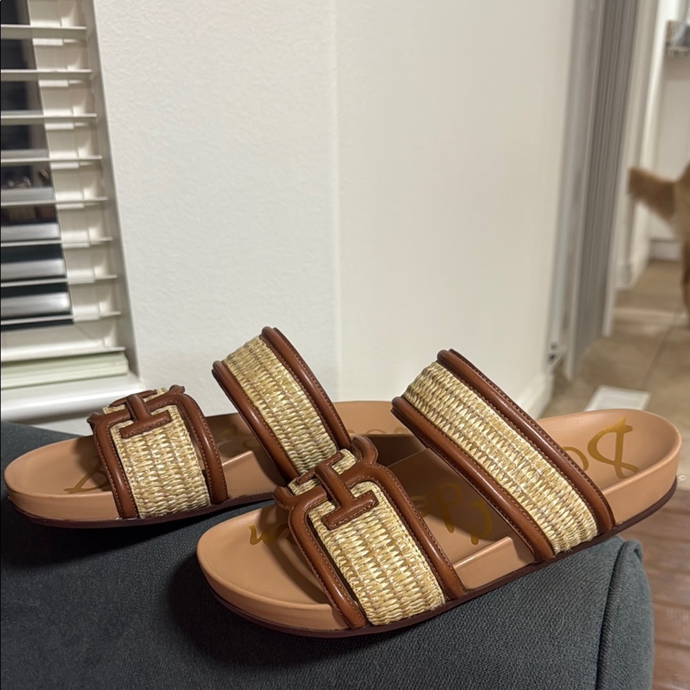 Brown and Cream Women's Sandals